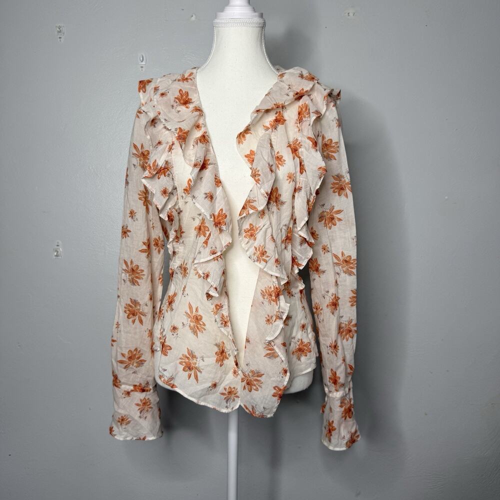 Free People Women’s Floral Ruffle Long Sleeve Blouse Size L Boho Peplum Top
